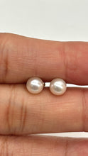 Load image into Gallery viewer, Akoya Pearl Stud Earrings, 6mm, 10K 14K 18K Gold Pearl Earrings, Simple Earrings, Bridesmaids Gift, Birthday Gift for Women, Mothers Day