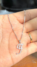 Load image into Gallery viewer, F Initial Pendant, 10K Solid Gold Diamond, Script Initial Necklace, Birthday Gift for Women,