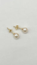 Load image into Gallery viewer, Akoya Pearl Stud Earrings, 6mm, 10K 14K 18K Gold Pearl Earrings, Simple Earrings, Bridesmaids Gift, Birthday Gift for Women, Mothers Day