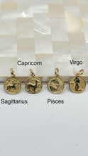 Load image into Gallery viewer, Zodiac Signs Gold Pendant, 10K Solid Gold, 10mm Small Pendant, Birthday Gift for Women, Mothers Day Gift