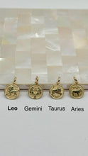 Load image into Gallery viewer, Zodiac Signs Gold Pendant, 10K Solid Gold, 10mm Small Pendant, Birthday Gift for Women, Mothers Day Gift
