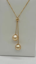 Load image into Gallery viewer, South Sea Pearl Necklace, 14K Solid Gold Two Golden Pearl Necklace,