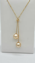 Load image into Gallery viewer, South Sea Pearl Necklace, 14K Solid Gold Two Golden Pearl Necklace,