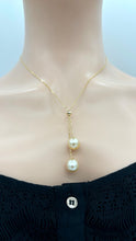 Load image into Gallery viewer, South Sea Pearl Necklace, 14K Solid Gold Two Golden Pearl Necklace,