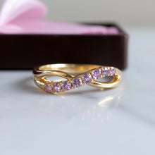 Load image into Gallery viewer, Infinity Sapphire Gold Ring, 10K Solid Gold Ring, Pink Sapphire Ring, Love Promise Ring, Engagement Ring, Friendship Ring, Birthday Gift Wom