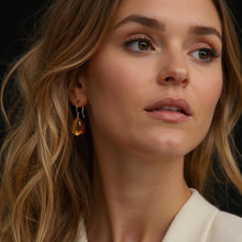 Load image into Gallery viewer, Citrine Yellow Gold Earrings, 14K Solid Gold Earrings with Natural Citrine