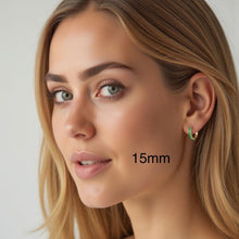 Load image into Gallery viewer, Emerald Huggie Hoop Earrings, 10K 14K 18K Solid Gold