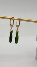 Load image into Gallery viewer, Jade Drop Gold Earrings, 14K Solid Gold Earrings, Summer Cocktail Jewelry, Birthday Gift for Women, Jade Jewelry for Woman