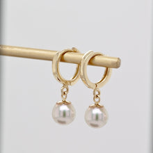 Load image into Gallery viewer, Pearl Hoop Gold Earrings, 14K Solid Gold with 5mm Akoya Sea Pearl, Handmade Earrings, Birthday Gift for Girl, Mother’s Day Gift