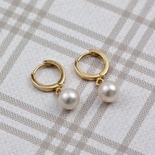 Load image into Gallery viewer, Pearl Hoop Gold Earrings, 14K Solid Gold with 5mm Akoya Sea Pearl, Handmade Earrings, Birthday Gift for Girl, Mother’s Day Gift