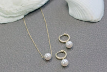 Load image into Gallery viewer, Pearl Hoop Gold Earrings, 14K Solid Gold with 5mm Akoya Sea Pearl, Handmade Earrings, Birthday Gift for Girl, Mother’s Day Gift