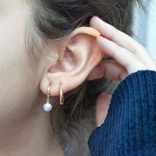 Load image into Gallery viewer, Pearl Hoop Gold Earrings, 14K Solid Gold with 5mm Akoya Sea Pearl, Handmade Earrings, Birthday Gift for Girl, Mother’s Day Gift