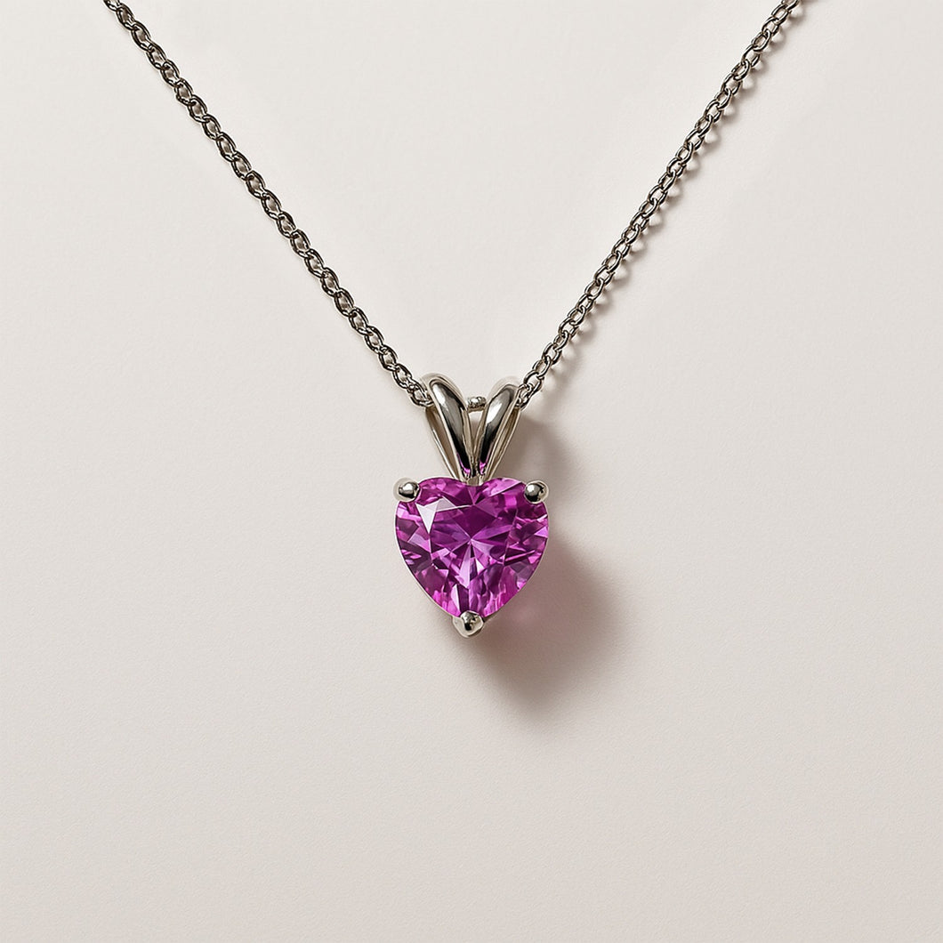 Pink Heart Pendant, 10K Solid Gold Heart Necklace, Sweetheart Love Gift, Birthday Gift for Girlfriend,