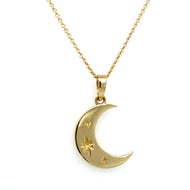Crescent Moon Necklace, 10K Solid Gold Half Moon