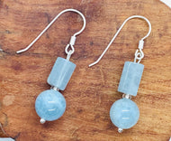 Natural Aquamarine Earrings, Sterling Silver Earrings, Round and Faceted Aquamarine, Natural Gemstone, Gift for her, Birthday Gift Women
