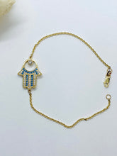 Load image into Gallery viewer, 10K Hamsa Bracelet, Solid Gold Hand Bracelet, Hand of God Pendant , Religious Jewerly, Amulet Protection, Birthday Gift,
