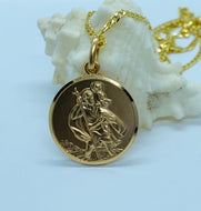 Saint Christopher Pendant, Solid Gold And Big Medallion, Birthday Gift for Men, Gift for Drivers, Gift For Pilots, Fathers Day Gift for Dad