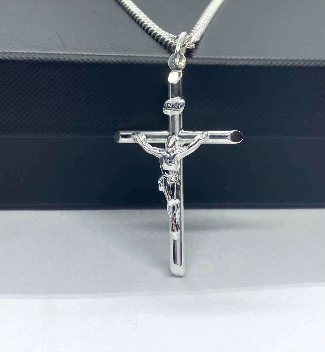 Silver Cross Crucifix Pendant, 925 Sterling Silver Jesus Christ Necklace, 45mm Size, Birthday Gift for Men,  Mothers Day Giftfor Husband