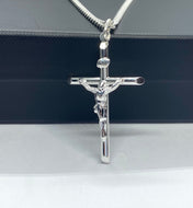 Silver Cross Crucifix Pendant, 925 Sterling Silver Jesus Christ Necklace, 45mm Size, Birthday Gift for Men,  Mothers Day Giftfor Husband