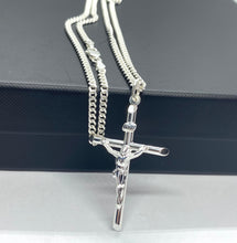 Load image into Gallery viewer, Silver Cross Crucifix Pendant, 925 Sterling Silver Jesus Christ Necklace, 45mm Size, Birthday Gift for Men,  Mothers Day Giftfor Husband
