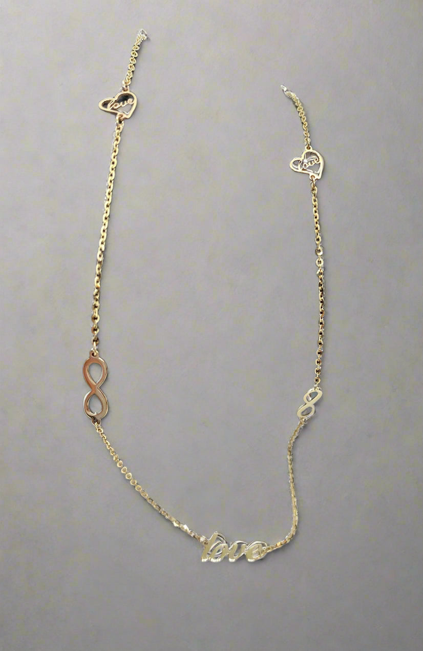 Love Infinity Necklace, 10K Solid Gold Necklace, Birthday Gift for Women,