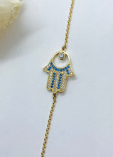 Load image into Gallery viewer, 10K Hamsa Bracelet, Solid Gold Hand Bracelet, Hand of God Pendant , Religious Jewerly, Amulet Protection, Birthday Gift,

