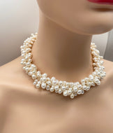 White Pearl Necklace, Multi Strand Necklace, Handmade Statement Necklace, Birthday Gift for Mom, Jewelry for Woman, Mothers Day for Mom