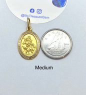 Saint Christopher Pendant, 10K 14K 18K, Oval Religious  Medal, Italian Gold Necklace, Birthday Gift for Travellers, Mothers Day Gift