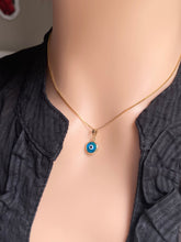 Load image into Gallery viewer, Evil Eye Gold Pendant, 14K Solid Gold, Blue Evil Eye, Amulet Talisman Charm, Birthday Gift for Women,
