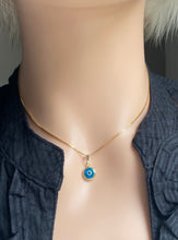 Load image into Gallery viewer, Evil Eye Gold Pendant, 14K Solid Gold, Blue Evil Eye, Amulet Talisman Charm, Birthday Gift for Women,
