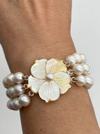 Triple Strand Pearl Bracelet, Handmade Pearl Bracelet, Bride Bracelet, Gift for Mom, Birthday Gift Women, Christmas Presents for Wife