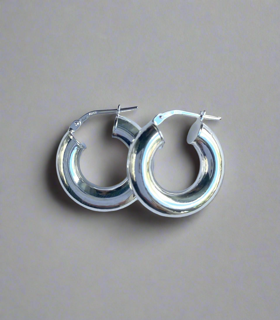 Hoop Earrings Silver, Snap Closure Thick Earring, 925 Sterling Silver, 5mm Thick 20mm Diameter, Birthday Gift for Women, Mothers Day Gift