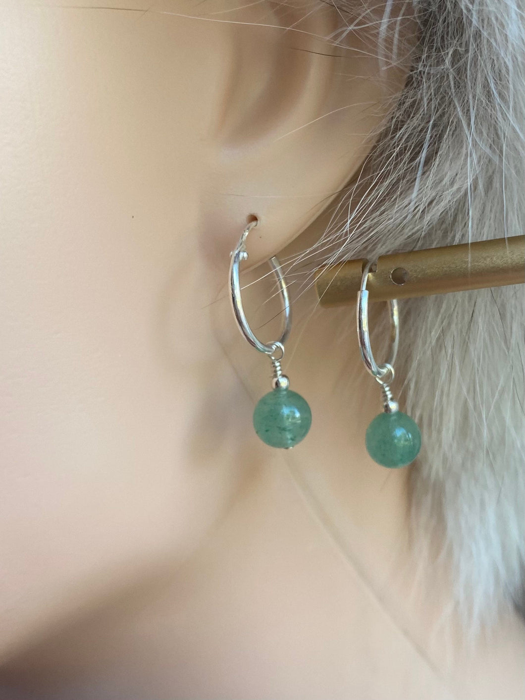 Natural Aventurine  Earrings, Sterling Silver Hoop Earrings, Natural Aventurine Gemstone, Birthday Gift Women Women,