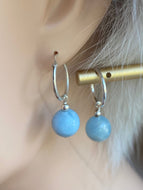 Natural Aquamarine Earrings,  Sterling Silver, 10mm, Round Aquamarine Gemstone, March Birthstone, Birthday Gift For Wife,