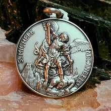 Load image into Gallery viewer, Saint Michael The Archangel, 25MM, 925 Sterling Silver, Round St. Michelle Medal, Birthday Gift For Men, Gift for Police, Gift for Soldiers
