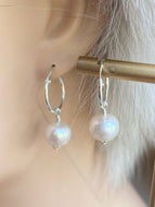 Natural Pearl Hoop Earrings, 10MM Freshwater Pearl Earrings, Pearl Jewelry Bride, Bridesmaid Gift, Birthday Gift Women,