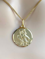 14K Gold Saint Christopher, Necklace for Men, 25mm Round Medallion, Religious Jewelry, Birthday Gift for Travellers, Birthday Gift for Men
