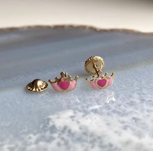 Load image into Gallery viewer, Crown Earrings for Baby, 10K Solid Gold, Princess Pink Earrings, Birthday Gift for Baby Girl,  For Toddler, Presents
