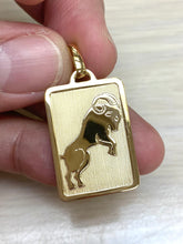 Load image into Gallery viewer, Aries Zodiac Gold Pendant, 18K Solid Yellow Gold Aries Zodiac Sign, Fancy Capricorn 3D Design, Mothers Day Gift
