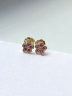 Flower Pink Earrings for Baby, 10K Solid Gold, Toddler Earrings, Birthday Gift for Baby Girl, Mothers Day Gift For Toddler, Presents