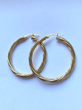 Load image into Gallery viewer, Twist Hoop Gold Earrings, 18K Solid Yellow Gold Earrings, Round Hoops Gold, Light Weight Earrings, Earrings For Women,  Ideas
