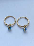 Hoop Earrings with Evil Eyes, 10K Solid Gold, Murano Beads, Handmade Earrings, Earrings for Baby / Toddler, Birthday  Gift for Girl