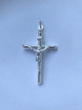 Load image into Gallery viewer, Silver Cross Crucifix Pendant, 925 Sterling Silver Jesus Christ Necklace, 45mm Size, Birthday Gift for Men,  Mothers Day Giftfor Husband
