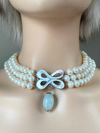 Pearl Necklace 3 Strand, One-of-a-Kind Statement Necklace, Handmade Shell Clasp, Pearl Jewelry, Jewelry for Woman