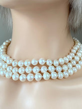 Load image into Gallery viewer, Pearl Necklace 3 Strand, One-of-a-Kind Statement Necklace, Handmade Shell Clasp, Pearl Jewelry, Jewelry for Woman

