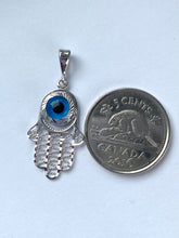 Load image into Gallery viewer, Hamsa with Evil Eye Pendant, 14K Solid Gold, Protection Pendant, Unisex Pendant, Every Day Jewelry,
