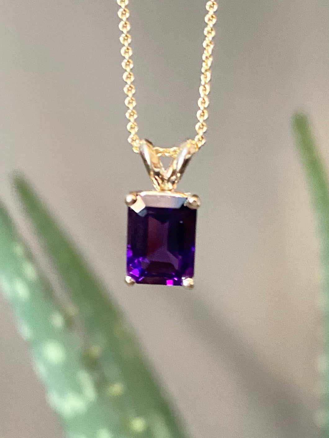 Amethyst Solitaire Pendant, 14K Solid Gold Amethyst Necklace, February Birthstone, Birthday Gift for Women,