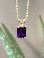 Amethyst Solitaire Pendant, 14K Solid Gold Amethyst Necklace, February Birthstone, Birthday Gift for Women,