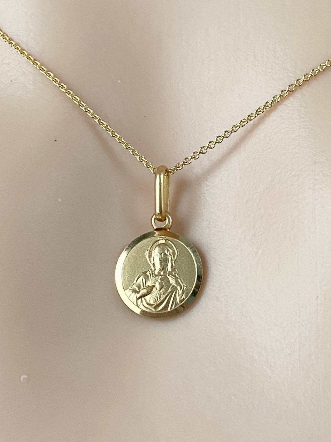 Sacred Heart Of Jesus, 10mm, 18K Solid Gold, Double Face Scapular, Small Religious Medal, Birthday Gift for Mom, nts