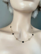 Four Clover Leaf Necklace, Black Necklace, 10K Solid Gold, Birthday Gift for Women, Anniversary Gift for Wife,